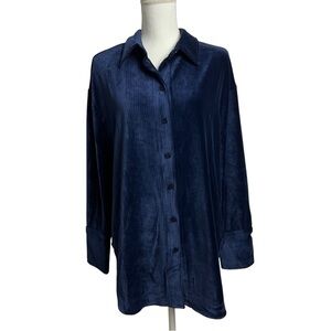hunter & brown Women’s Oversized Corduroy Button Front Shirt Large Soft Blue